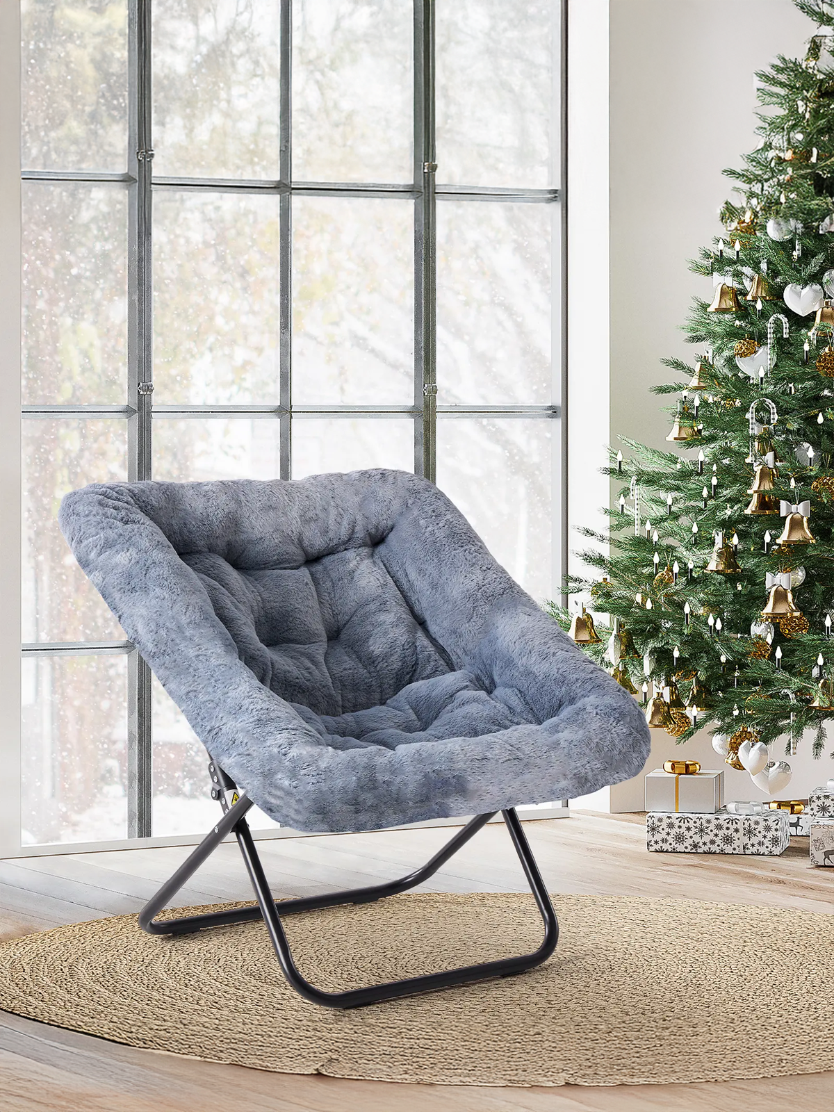 Foldable Faux Fur Saucer Chair