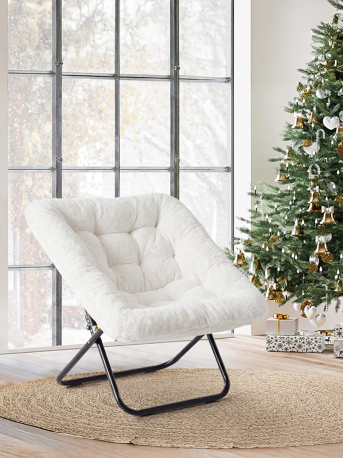 Foldable Faux Fur Saucer Chair