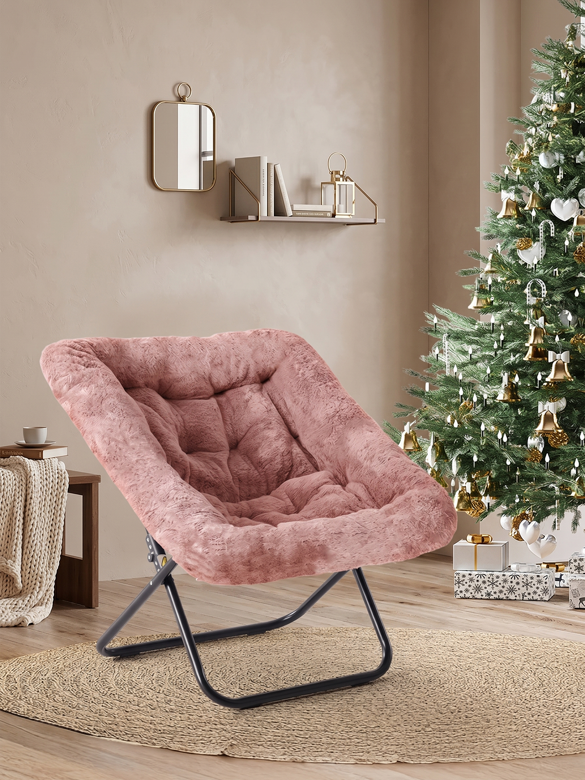Foldable Faux Fur Saucer Chair