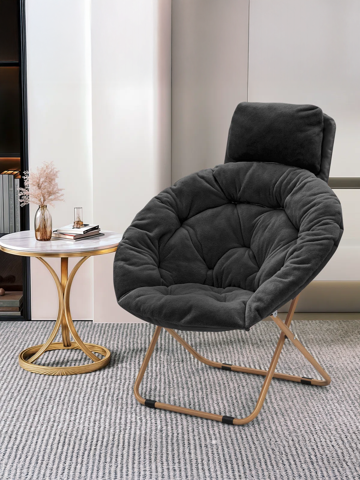 Foldable Saucer Chair with Headrest